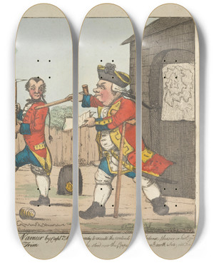 Triptych art skateboard deck of Henry William Bunbury The Siege Of Namur by Henry William Bunbury (1750-1811)