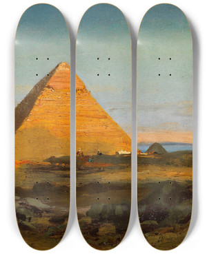 Triptych art skateboard deck of Carl Wuttke Die Pyramiden Von Gizeh by Carl Wuttke (1849-1927)