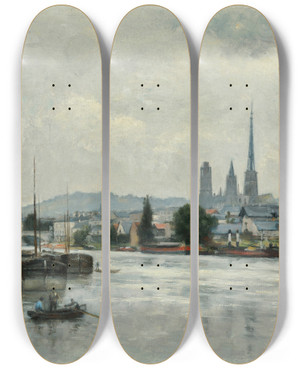 Triptych art skateboard deck of Stanislas Lpine La Seine Rouen_2 by Stanislas Lepine (1835-1892)