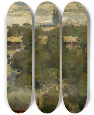 Triptych art skateboard deck of Henri Evenepoel Sunday Fair At Les Invalides by Henri Evenepoel (1872-1899)