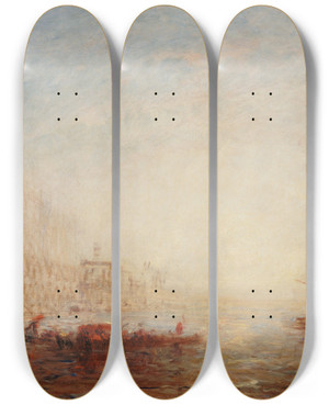 Triptych art skateboard deck of Flix Ziem Venise Le Grand Canal Au Soleil Levant by Felix Ziem (1821-1911)