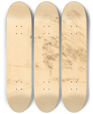 Triptych art skateboard deck of Jeanlouis Forain In The Park At Versailles First Plate by Jean Louis Forain (1852-1931)