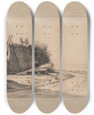 Triptych art skateboard deck of Carl Bloch Landskabet Med Hstakken by Carl Bloch (1834-1890)