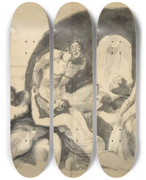 Triptych art skateboard deck of Circle Of Henry Fuseli One Cycle Of Hell by Circle Of Henry Fuseli (1741-1825)