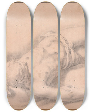 Triptych art skateboard deck of Abraham Bloemaert Study Of A Nude Man by Abraham Bloemaert (1564-1651)