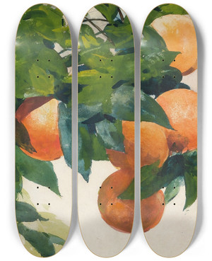 Triptych art skateboard deck of Winslow Homer Oranges On A Branch by Winslow Homer (1836-1910)