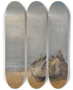 Triptych art skateboard deck of John Sell Cotman Yarmouth Sands Norfolk by John Sell Cotman (1782-1842)