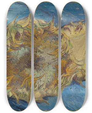 Triptych art skateboard deck of Vincent Van Gogh Sunflowers by Vincent van Gogh (1853-1890)