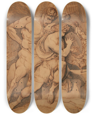 Triptych art skateboard deck of Giuseppe Cades Theeducationofachilles By Chiron_1 by Giuseppe Cades (1750-1799)
