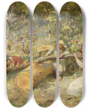 Triptych art skateboard deck of William Stuart Macgeorge Scottish Seesaw by William Stuart Macgeorge (1861-1931)