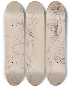 Triptych art skateboard deck of Francesco Curia Standing And Seated Figures by Francesco Curia (1538-1610)