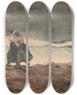 Triptych art skateboard deck of Winslow Homer Danger by Winslow Homer (1836-1910)
