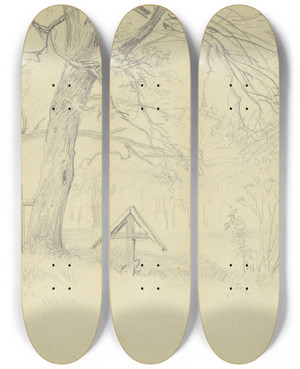 Triptych art skateboard deck of Wilhelm Amandus Beer Cemetery by Wilhelm Amandus Beer (1837-1907)