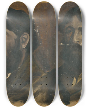 Triptych art skateboard deck of Kontantn Kvrikamarik Dvojportrt by Kontantn Kvri-Kamarik (1882-1916)
