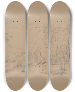 Triptych art skateboard deck of Jan Nowopack Landscape by Jan Nowopacky