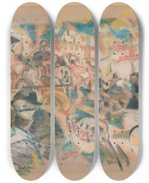Triptych art skateboard deck of Jules Schmalzigaug Cafchantant by Jules Schmalzigaug (1882-1917)