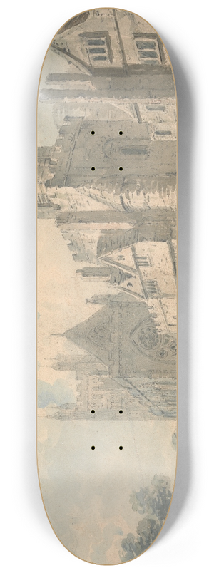 Edward Dayes - Exeter Cathedral and neighboring buildings 8.25 inch art skate deck