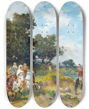 Triptych art skateboard deck of Georges Washington Cavaliers Arabes by Georges Washington (1827-1901)