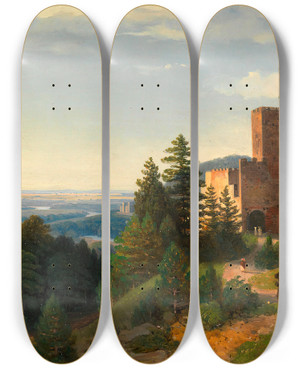 Triptych art skateboard deck of Thomas Ender Die Ruine Rauhenstein Bei Baden by Thomas Ender (1793-1875)