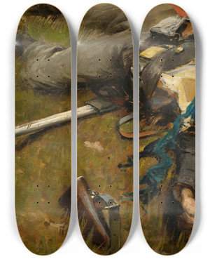 Triptych art skateboard deck of Jeanbaptiste Douard Detaille Soldat Mobile Tu by Jean-Baptiste douard Detaille (1848-1912)