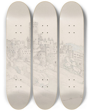 Triptych art skateboard deck of Thomas Ender Burg Kollmitz by Thomas Ender (1793-1875)