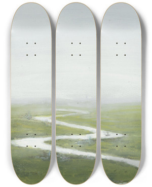 Triptych art skateboard deck of Jan Veth River Landscape by Jan Veth (1864-1925)