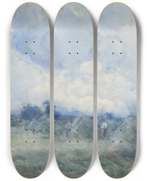 Triptych art skateboard deck of Margaret Stoddart Landscape by Margaret Stoddart (1865-1934)