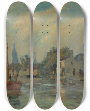 Triptych art skateboard deck of Albert Lebourg Delft by Albert Lebourg (1849-1928)