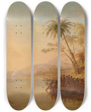 Triptych art skateboard deck of John Wilson Carmichael The Rescue Of William Doyly by John Wilson Carmichael (1800-1868)