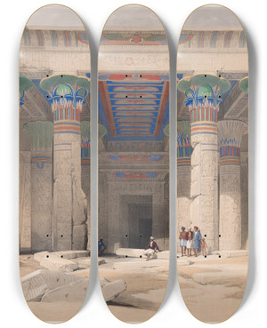 Triptych art skateboard deck of David Roberts Grand Portico Of The Temple Of Phil Nubia by David Roberts (1796-1864)