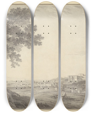 Triptych art skateboard deck of Giovanni Battista Lusieri An Extensive View Of Rome From The Orti Della Pineta Sacchetti by Giovanni Battista Lusieri (1755-1821)