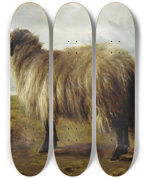 Triptych art skateboard deck of Rosa Bonheur Two Rams In A Landscape by Rosa Bonheur (1822-1899)