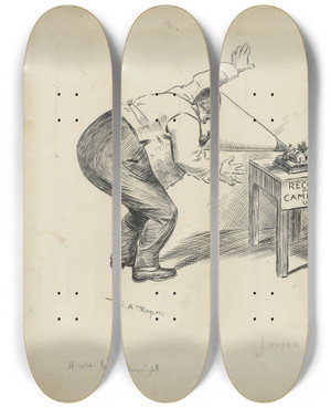 Triptych art skateboard deck of William Allen Rogers Louder Bill by William Allen Rogers (1854-1931)