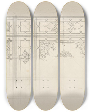 Triptych art skateboard deck of Julesedmondcharles Lachaise Design For The Decoration Of A Ceiling_1 by Jules-Edmond-Charles Lachaise (1897)