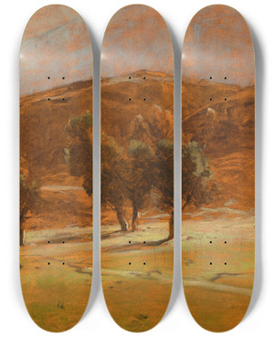 Triptych art skateboard deck of Ludwig Willroider A Vast Landscape by Ludwig Willroider (1845-1910)