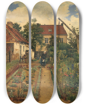 Triptych art skateboard deck of Henri De Braekeleer Garden Of A Florist by Henri de Braekeleer (1840-1888)