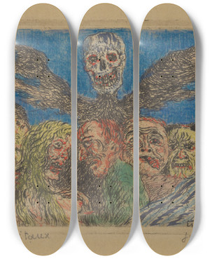 Triptych art skateboard deck of James Ensor De Hoofdzonden Gedomineerd Door De Dood_1 by James Ensor (1860-1949)