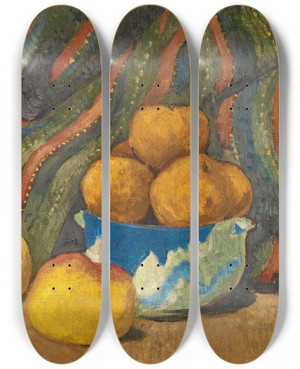 Triptych art skateboard deck of Paul Srusier Nature Morte Aux Pommes Sur Fond De Tenture Raye by Paul Serusier (1864-1927)
