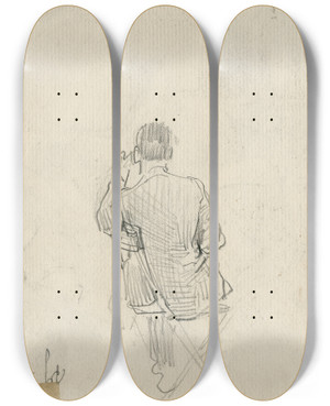 Triptych art skateboard deck of Nicolaas Van Der Waay Dame En Heer by Nicolaas van der Waay (1855-1936)