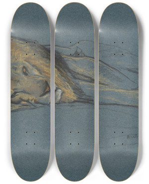 Triptych art skateboard deck of Arthur Wardle A Sleeping Lion by Arthur Wardle (1864-1949)
