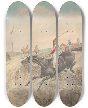 Triptych art skateboard deck of Henry Thomas Alken Steeplechasing The Field Jumping Into And Out Of A Lane by Henry Thomas Alken (1785-1851)