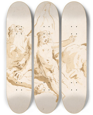 Triptych art skateboard deck of Giovanni Battista Tiepolo Time Seated With Two Attendant Figures by Giovanni Battista Tiepolo (1696-1770)