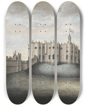 Triptych art skateboard deck of William Beilby Alnwick Keep by William Beilby (1740-1819)