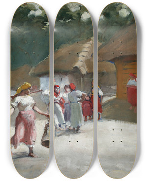 Triptych art skateboard deck of Wodzimierz Tetmajer Talking On A Rural Road by Wlodzimierz Tetmajer (1861-1923) Triptych art skateboard deck of Wodzimierz Tetmajer Talking On A Rural Road by Wlodzimierz Tetmajer (1861-1923)