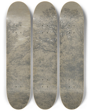 Triptych art skateboard deck of Jakob Maurer Forest Section With Path by Jakob Maurer (1826-1887)