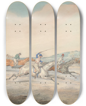 Triptych art skateboard deck of Henry Thomas Alken Steeplechasing The Finish by Henry Thomas Alken (1785-1851)