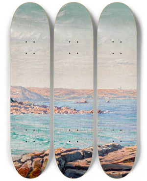 Triptych art skateboard deck of Gustave Cariot Vue De La Mer Prs De Perrosguirec by Gustave Cariot (1872-1950)