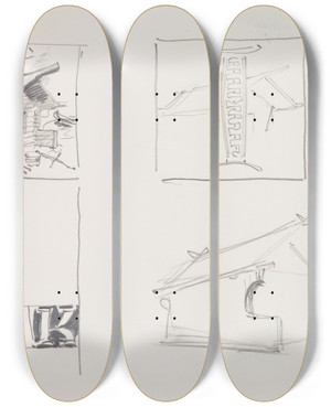 Triptych art skateboard deck of Akseli Gallenkallela The Great Kalevala Poem Xxiii Sketch by Akseli Gallen Kallela (1865-1931)