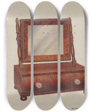 Triptych art skateboard deck of William H Edwards Shaving Stand by William H Edwards
