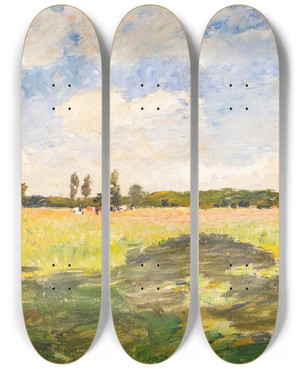 Triptych art skateboard deck of August Jernberg Summer Landscape by August Jernberg (1826-1896)